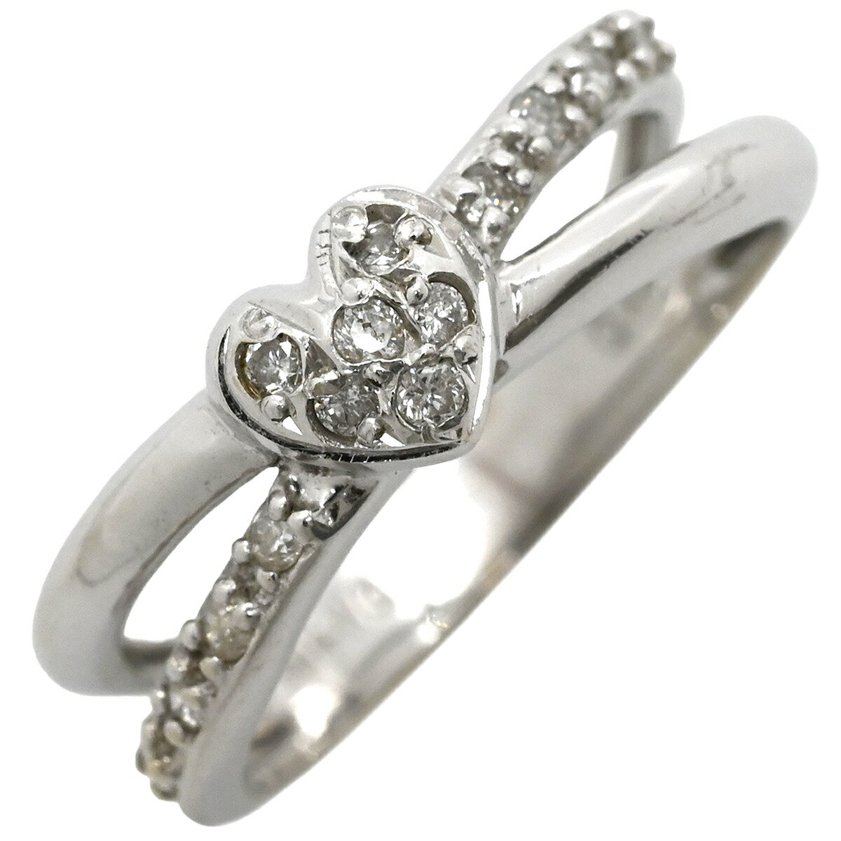 リング 指輪 ダイヤリング K14WG シルバー ハートモチーフ 中古