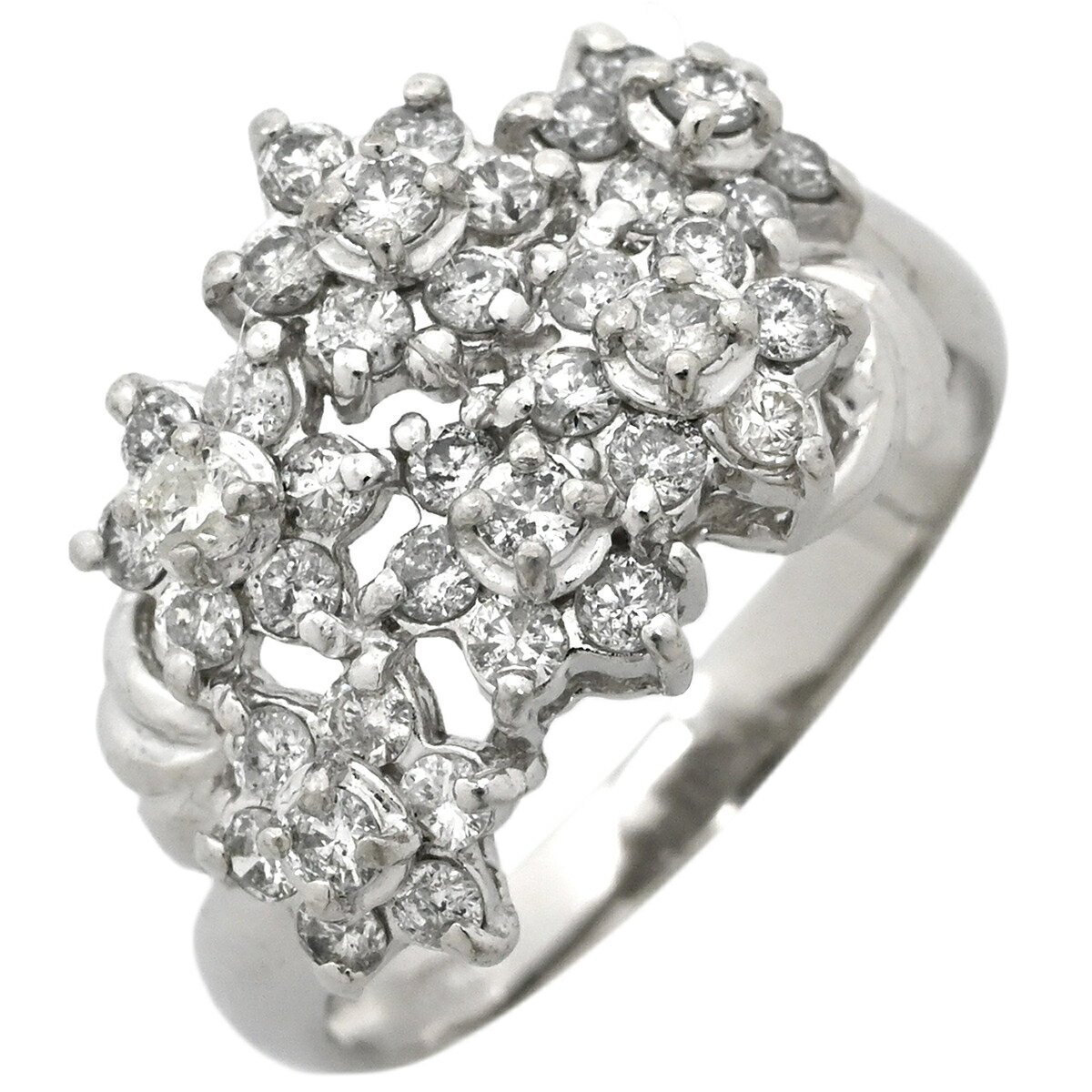 リング 指輪 ダイヤリング Pt900 シルバー フラワーモチーフ 中古