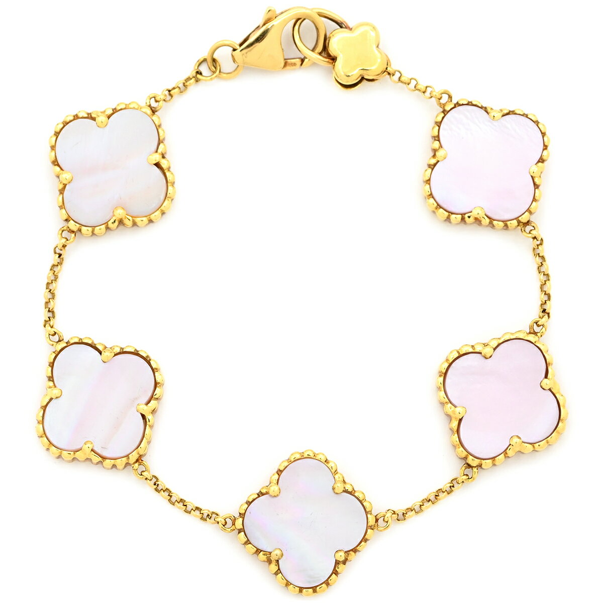 ブレスレット フラワーモチーフ シェルブレスレット K18YG ピンク 天然シェル フリーフォーム 淡桃色 中古