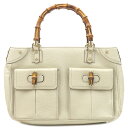 グッチ ハンドバッグ バンブー ハンドバッグ レザー ホワイト スタッズ Wポケット 137381 中古