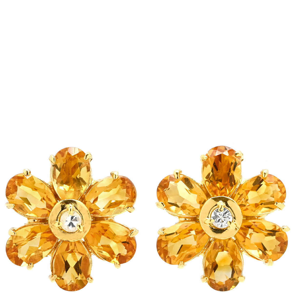 イヤリング シトリン イヤリング K18YG ゴールド 750 イエローゴールド 18K 18金 フラワーモチーフ 中古