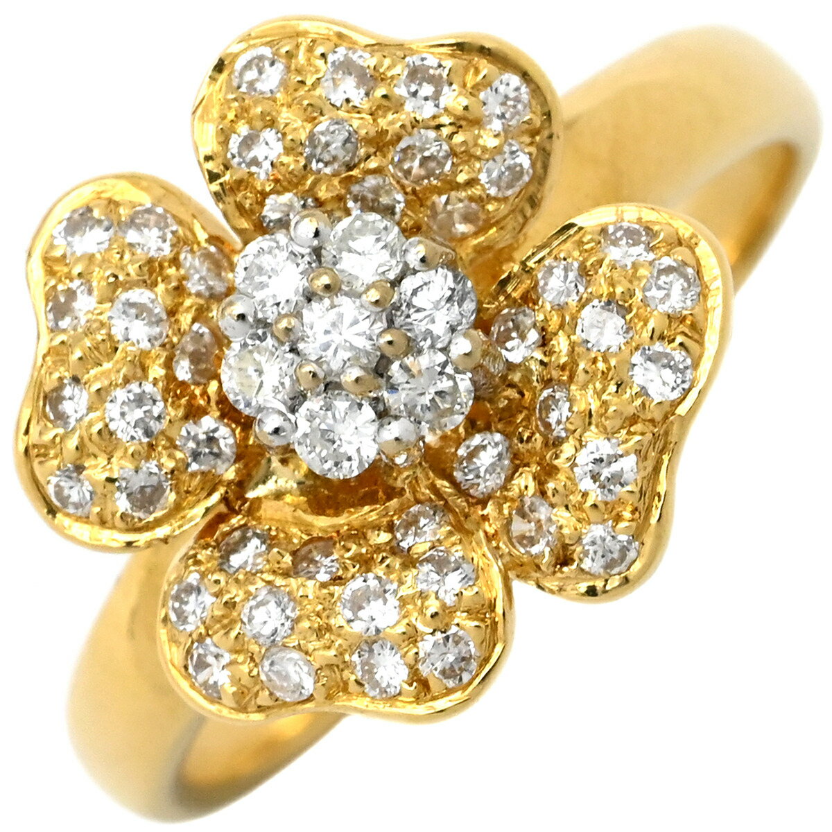 リング 指輪 フラワーモチーフ ダイヤリング K18YG ゴールド Au750 18K 18金 パヴェ 中古