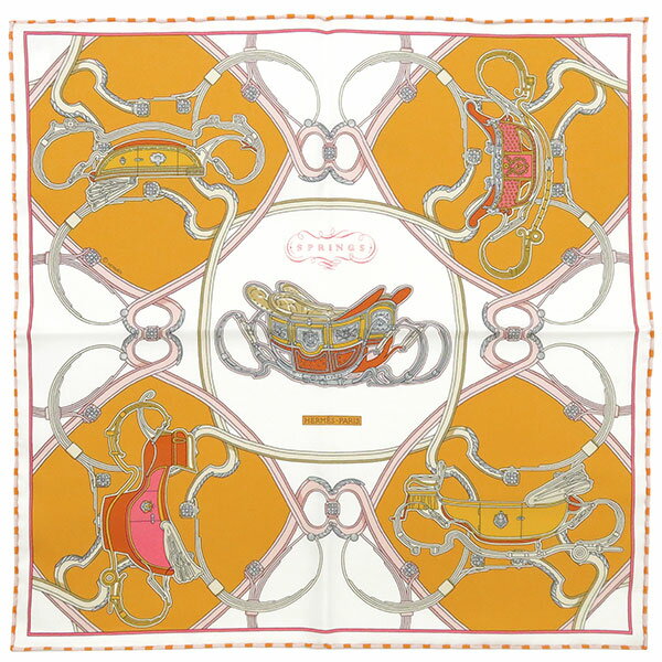 エルメス HERMES スカーフ ガヴロッシュ45 カレ45 シルク ブラン×オランジュキュイ×コーラル 定番 人気 美品 【中古】のサムネイル