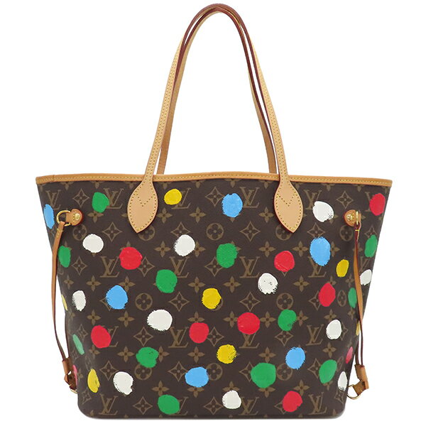 ルイヴィトン トートバッグ LV × YK ネヴァーフル MM モノグラムキャンバス ブラウン 茶 赤 ポーチ付き 草間彌生 2023 M46381 中古