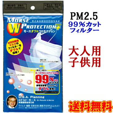 モースダブルプロテクション 5枚入り PM2.5対応マスク 花粉対策 5枚個包装 医療用マスク サージカルマスク 大きめ 小さめ 子供用マスク タバコ 使い捨て 送料無料 メール便 ポイント消化