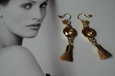 ノンホール イヤリング ビジュー フリンジ 230113クリスタルアンバー・フリンジ ノンホールピアス（金具変更可能）