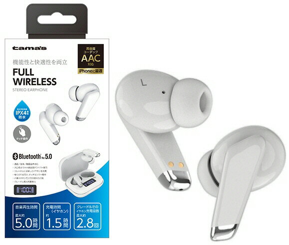 【送料込み(一部地域除く)】【Audioグッズ】多摩電子工業Bluetooth フルワイヤレスイヤホン ホワイト TBS62W【547】