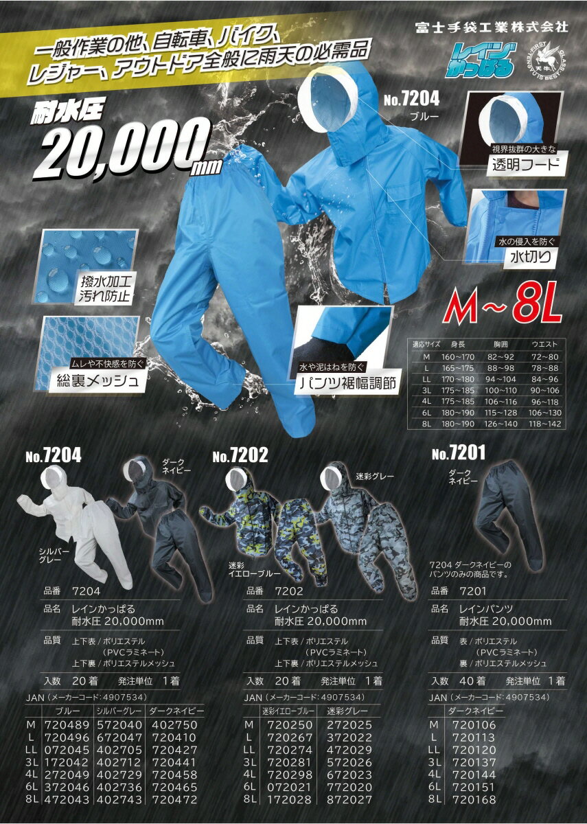 【雨具・レイングッズ】FUJITE(富士手袋工業)迷彩レインかっぱる(レインスーツ・上下セット)耐水圧20,000mm No.7202【632】