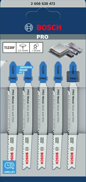 BOSCH(ボッシュ)金工用ジグソーブレード ハイス鋼 替刃 全長100mm×山数10-21 3枚入 T123XF(2 608 638 472)T-123XF【456】