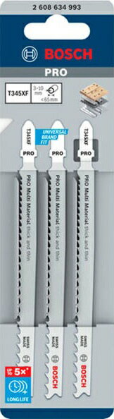 BOSCH(ボッシュ)多用途ジグソーブレード PRO Multi Material 替刃 全長132mm×山数5〜11 3枚入 T345XF(2608 634 993)