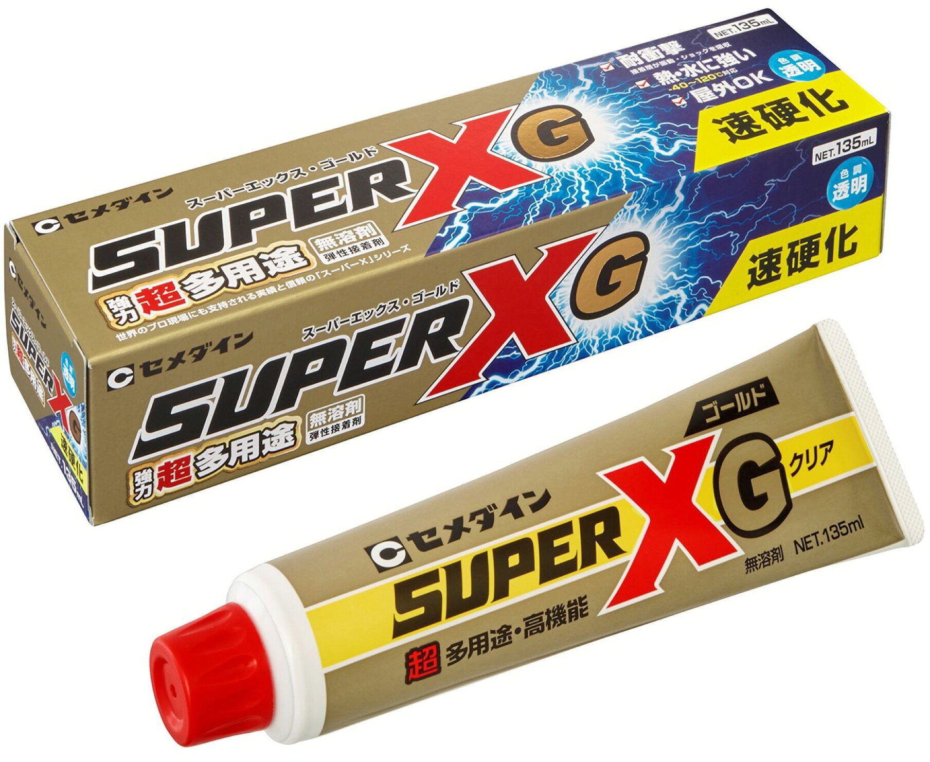 セメダイン SUPER-X GOLD商品説明熱・水・ショックに強い・屋外にも使える、 スーパーXの性能はそのままに 高透明度・ハイスピードを実現しました。 用途 金属、プラスチック、ゴム、石、木、紙、 皮革などの接着。 機能 2分で動かなくなり、1時間で 実用強度に達します。 シンナーを全く含まない環境対応型で、幅広く 使える速硬化型の高性能多用途接着剤です。 ※掲載商品の仕様、デザイン、生産国、発売時期は 　 予告なく 変更する場合がありますので、 　 あらかじめご了承ください。 ※掲載画像の色彩は実際の商品及び印刷物と 　 多少異なる場合があります。 ※メーカー希望小売価格はメーカーカタログに 　 基づいて掲載しています。 発送詳細複数ご注文、またはメール便対応商品をご注文の場合は、ショッピングモールからの自動メールでは送料は確定しておりません。店舗よりメールにて確定送料をお知らせ致します。こちらの商品（1点）の送料は下記のとおりです。 ご注文確定前に必ずコチラをご確認の上ご購入をお願い致します・ご確認ください・配送について・返品、交換について {カテゴリ} 接着 補修用品 工具　 大工 欠損 へこみ 穴 ひび割れ 躯体 充填剤 充填材 建物 建築　 木材 屋外　 屋内 レジン　 硬化剤 パテ ヘラ　 へら コーキング シーリング シリコン グレーチング DIY PAINT PATTE COAKINGGUN ボンド　 セロハンテープ 両面テープ テープカッター台 のり ボンド 瞬間接着剤 接着はがし液 その他　 おもちゃ プラモデル DIY セロテープ セロハンテープ TAPE 安全ピン ゼムクリップ 画鋲 がびょう FAX ファックス ファクシミリ 学校 家庭 事務所 オフィス SCHOOL OFFICE HOME レベルブック 測量野帳 情報管理表 用箋挟 ようせんばさみ はさみ ハサミ シザー SIZZER バインダー ルーズリーフ 帳簿 元帳 金銭出納帳 売上帳 仕入帳 銀行勘定帳 仕入日記帳 経費明細帳 金銭出納帳 手形受払帳 出金伝票 入金伝票 納品書 請求書 明細書 消費税 領収書 給料支払 小切手 振替伝票 見積書 履歴書 測量野帳 固定資産 出勤 退勤 通勤 タイムカード 打刻 社内 社用 物品 仕分け 工具 現場用品 建築用品 木材 鉄鋼材 コンクリート 墨付け 事務用品 学校 塾 時間割 結束用具 とじ込み クリップ タック インデックス お名前 NAME INDEX LABEL SHEAL ラベル シール 文具 文房具 筆記具 ステーショナリー 鉛筆 えんぴつ シャーペン シャープペンシル 替え芯 SHARP PENCIL チョーク CHALK はさみ ハサミ シザー CIZZUER カッター CUTTER テプラ カートリッジ CARTRIDGE テープ TAPE 消しゴム イレイサー ERASER 修正液 ふでばこ 下敷き クリアファイル PC パソコン OFFICE オフィス 事務用品 書道 画鋲 がびょう ピン マグネットシート 磁石 製図用品 机 デスク 整理 ラベル ステッカー ボールペン 万年筆 マジックペン インク INK 細字 太字 極細 油性 水性 はがき レター LETTER スポンジ 蛍光ペン のり 糊 修正テープ 穴あけパンチ 裁断機 ペーパーカッター コンパス ブックマーク ブックカバー 定時用品 ふせん 熨斗 のし袋 賞状 冠婚葬祭 結婚式 お葬式 弔問 祝儀 お祝い デスクマット ホワイトボード 指サック 紙めくり 図画工作 彫刻刀 手芸 製図 名札 ID HOLDER アイディーホルダー インデックス ラベル ラベラー ガムテープ セロハンテープ 梱包 布 包装 ロープ リャンメン　 りょうめん ひも 紐 替え芯 伝票 納品書 請求書 TAPE カッター CUTTER クリップ CLIP 製本用品 印鑑 スタンプ 朱肉 ポストカード ホッチキス はさみ ハサミ シザース コンパス 定規 三角 ブック BOOK ノート NOTE 方眼 手帳 自由帳 画用紙 宿題 ラベル ラベラー プリント プリンター インクジェット レーザー 熱写 ドット 手書き ファックス FAX コピー COPY ファイル バインダー 用紙 WORK 仕事 PEN MARKER マーカー 黒板 WHITEBOARD BLACKBOARD 卓上カレンダー ラミネート ラミネートフィルム ラミネーター パウチフィルム POP カード シート 写真 保護
