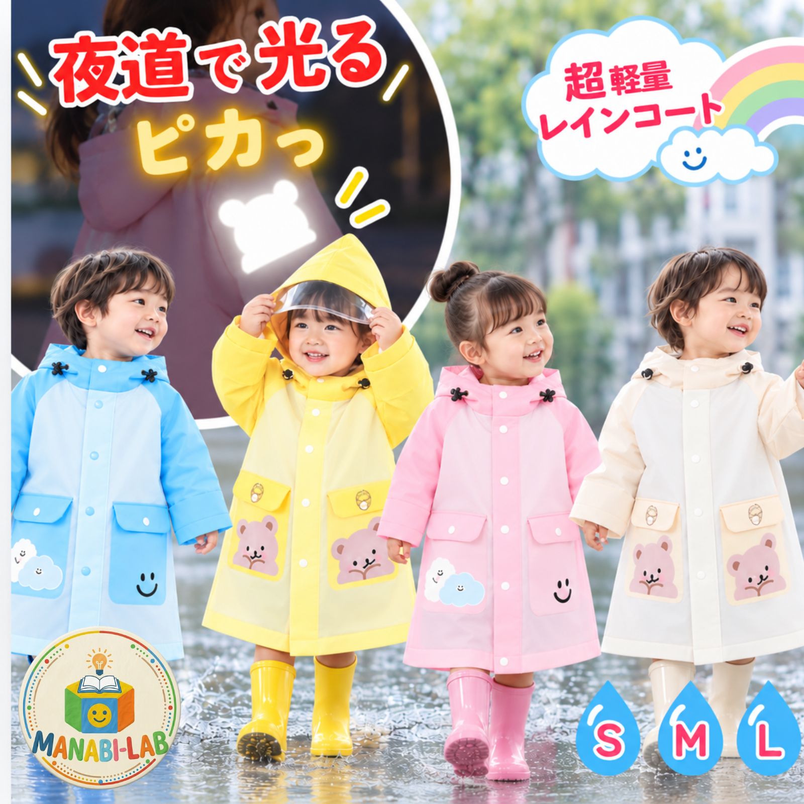 新発売 キッズレインコート 　キッズ 【全部守る 肘 膝 手 6点セット】 子ども キッズプロテクター セット 自転車 サポーター キックボード スケボー 自転車用 ローラースケート インラインスケート BMX キックボード キックバイク 子供 キッズ用 MANABI-LAB 学びラボ 怪我の多発部位を守る 装着簡単 子供用プロテクター 元気に遊んで学ぼう！ メッシュ 通気性 保護 軽量 水洗い可能 5