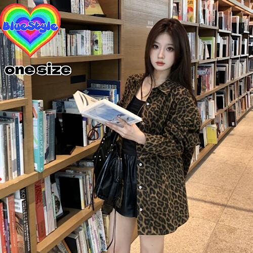 韓国 レディース服 韓国 レディース レディース 韓国服 シンプルパーカー 着回しコーデ アニマル柄 ヒョウ柄 bluestyle アウター レディース アウター 体型カバー ギャル服 秋服 冬服