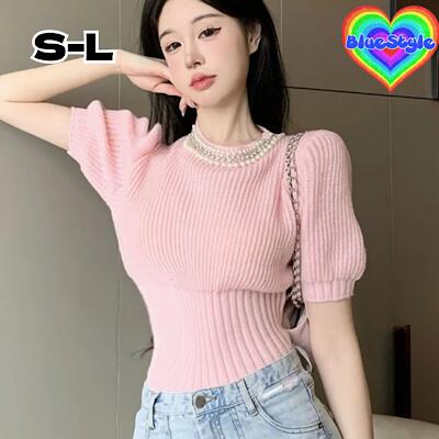 韓国 レディース服 韓国 レディース トップス レディース 韓国服 Tシャツ シンプル Tシャツ 着回しコーデ 体型カバー 半袖Tシャツ ブルースタイル BlueStyle ショート丈