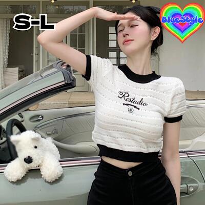 韓国 レディース服 韓国 レディース トップス レディース 韓国服 Tシャツ シンプル Tシャツ 着回しコーデ 体型カバー 半袖Tシャツ ブルースタイル BlueStyle ショート丈