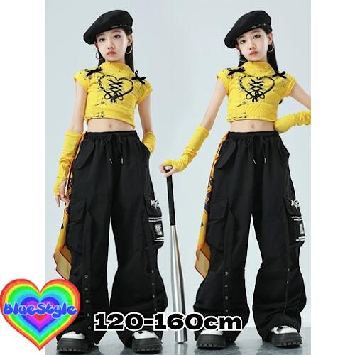 乐天商城 - 韓国 子供服 キッズダンス衣装 セットアップ ヒップホップ ストリート 女の子 セットアップ 韓国 キッズ服 ティーンズ キッズ 女の子 ガールズ HIPHOP BlueStyle ブルースタイル ショート 上下セット