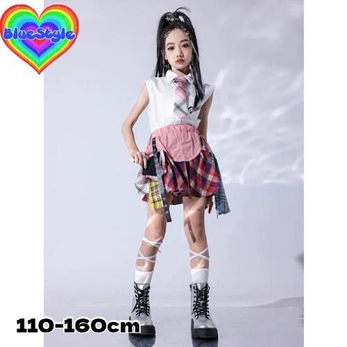 乐天商城 - 韓国 子供服 キッズダンス衣装 セットアップ ヒップホップ ストリート ショート丈 ヘソ出し 韓国 キッズ服 ティーンズ キッズ 男の子 女の子 ガールズ HIPHOP BlueStyle ブルースタイル 上下セット