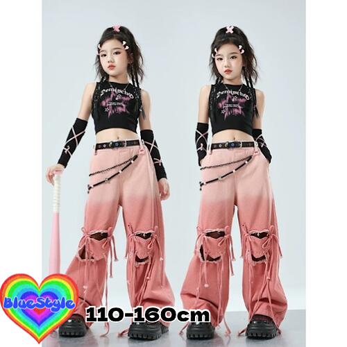 韓国 子供服 キッズダンス衣装 セットアップ ヒップホップ ストリート 女の子 セットアップ 韓国 キッズ服 ティーンズ キッズ 女の子 ガールズ HIPHOP BlueStyle ブルースタイル ショート 上下セット