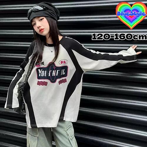 乐天商城 - 韓国 子供服 韓国キッズ服 女の子 トップス ガールズ ロンT 春服 女の子 Tシャツ お出かけコーデ ダンス 長袖 bluestyle ブルースタイル BlueStyle 韓国風 春 秋 冬 y2k y2kコーデ