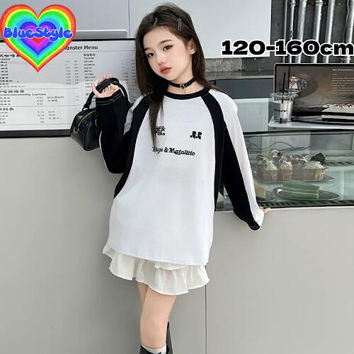 乐天商城 - 韓国 子供服 韓国キッズ服 女の子 トップス ガールズ ロンT 春服 女の子 Tシャツ お出かけコーデ ダンス 長袖 bluestyle ブルースタイル BlueStyle 韓国風 春 秋 冬 y2k y2kコーデ