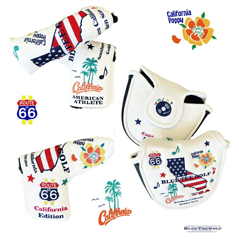 最新モデル BLUE TEE GOLF California 【 ROUTE66 カリフォルニアエディション】 パターカバー各種 ル..