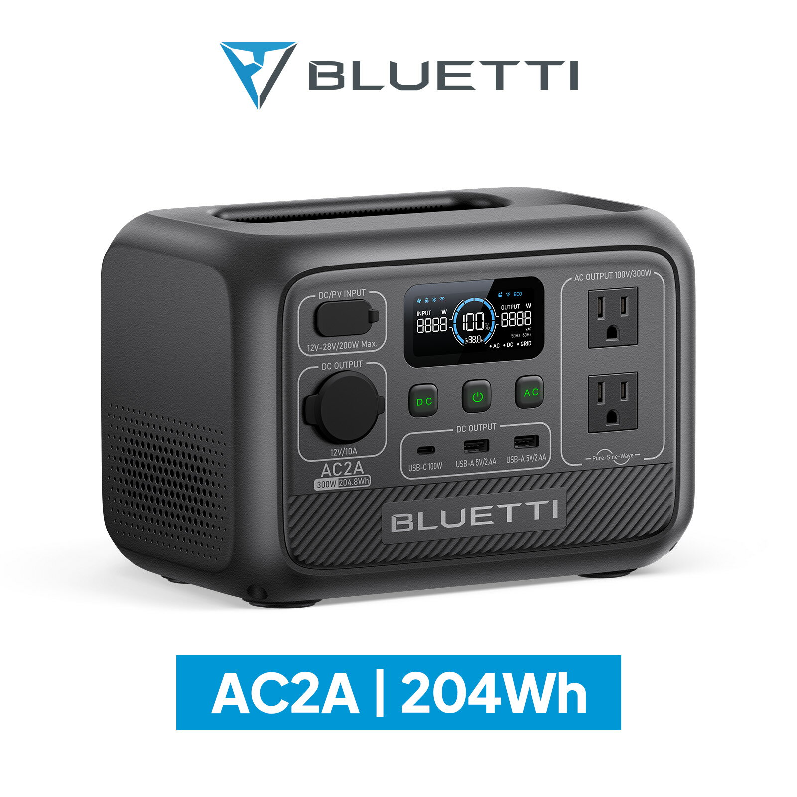 【クーポン利用で19,800円】BLUETTI ポータブル電源 AC2A 204Wh/300W 小型軽量 家庭用 蓄電池 5年保証 リン酸鉄 長寿命 バックアップ電源 (サージ600W) UPS機能 アプリ遠隔操作 発電機 アウトドア キャンプ 車中泊 釣り 防災 停電 節電対策