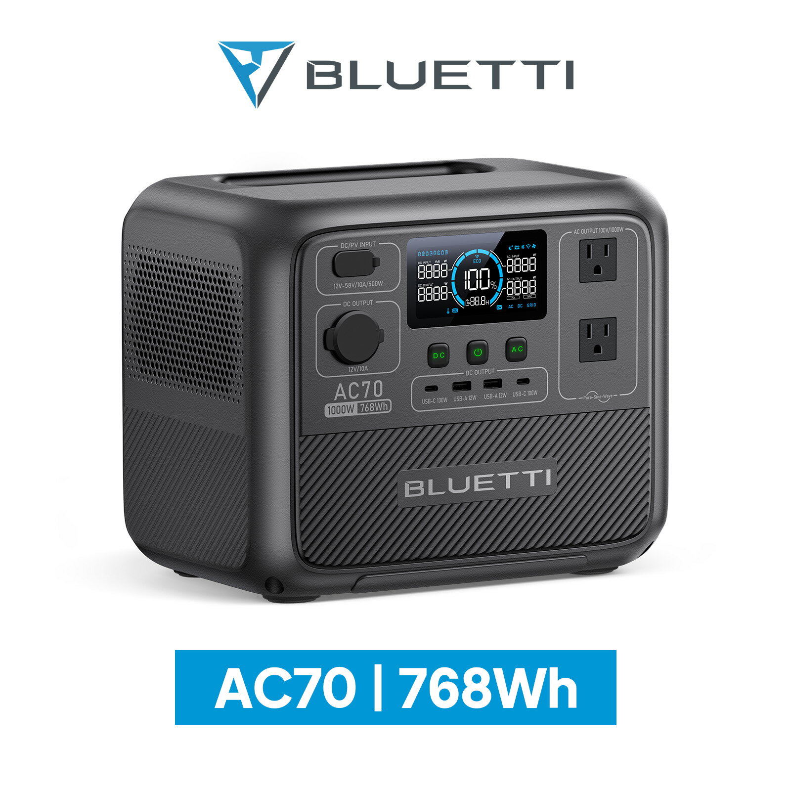 【クーポン利用で62,800円】BLUETTI ポータブル電源 AC70 768Wh/1000W 大容量 家庭用 蓄電池 5年保証 リン酸鉄 長寿命 バックアップ電源 (サージ2000W) UPS機能 アプリ遠隔操作 発電機 アウトドア キャンプ 車中泊 お釣り 防災 節電対策