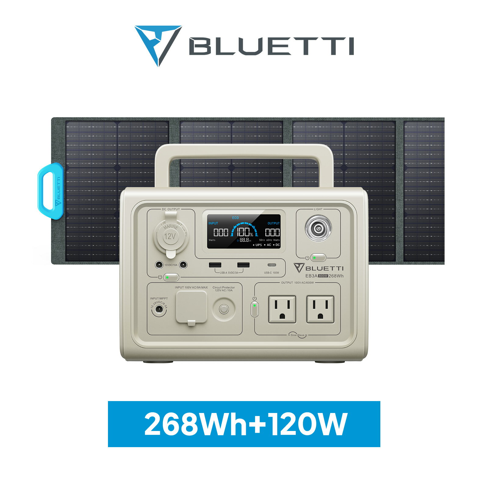 【クーポン利用で49,800円】BLUETTI ポータブル電源 ソーラーパネル セット EB3A+120W 軽量 小型 蓄電池 家庭用 ポータブルバッテリー 600W リン酸鉄リチウムイオン 太陽光パネル UPS機能 発電機 防災 停電 バックアップ電源 急速充電 キャンプ 節電