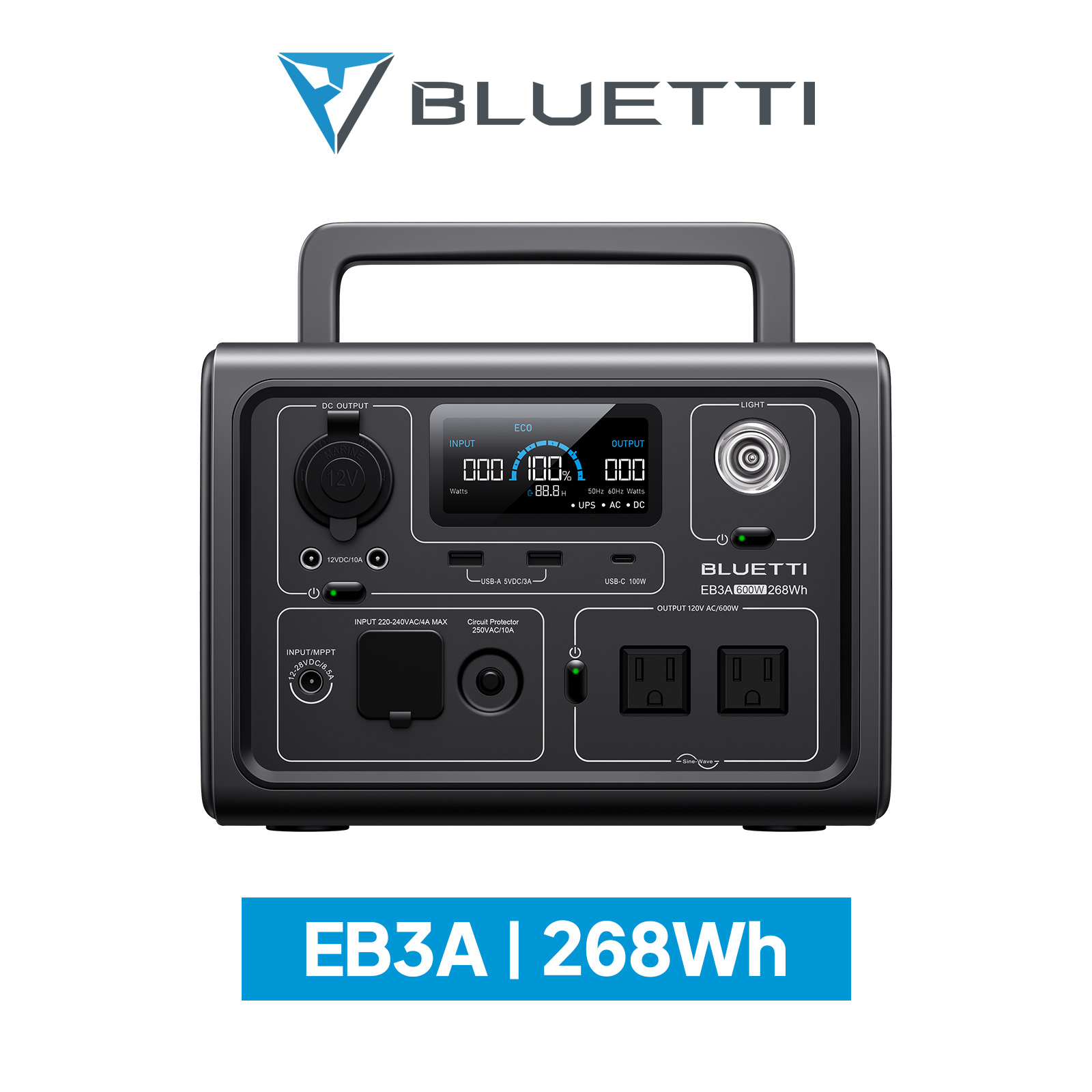 BLUETTI ポータブル電源 EB3A 268.8Wh/12,000mAh 家庭用 蓄電池 発電機 ポータブルバッテリー 1時間フル急速充電 アプリ対応 AC出力600W(リフト1200W) リン酸鉄2500回サイクル 安全安心 長寿 車中泊 アウトドア キャンプ 節電対策 防災 停電