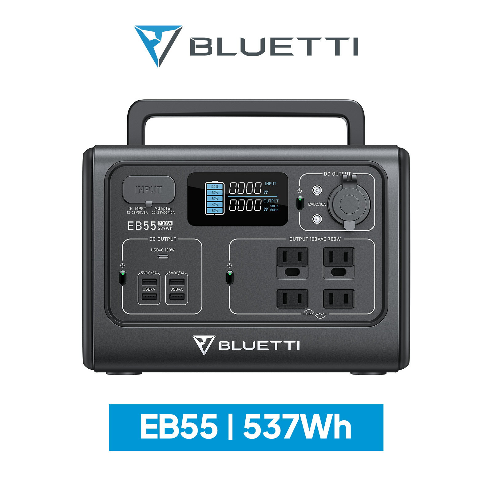 BLUETTI ポータブル電源 EB55 537Wh/24,000mAh 家庭用 蓄電池 発電機 ポータブルバッテリー 2時間フル急速充電 アプリ対応 AC出力700W リン酸鉄 2500回サイクル 安全安心 長寿 車中泊 アウトドア キャンプ 節電対策 防災 停電