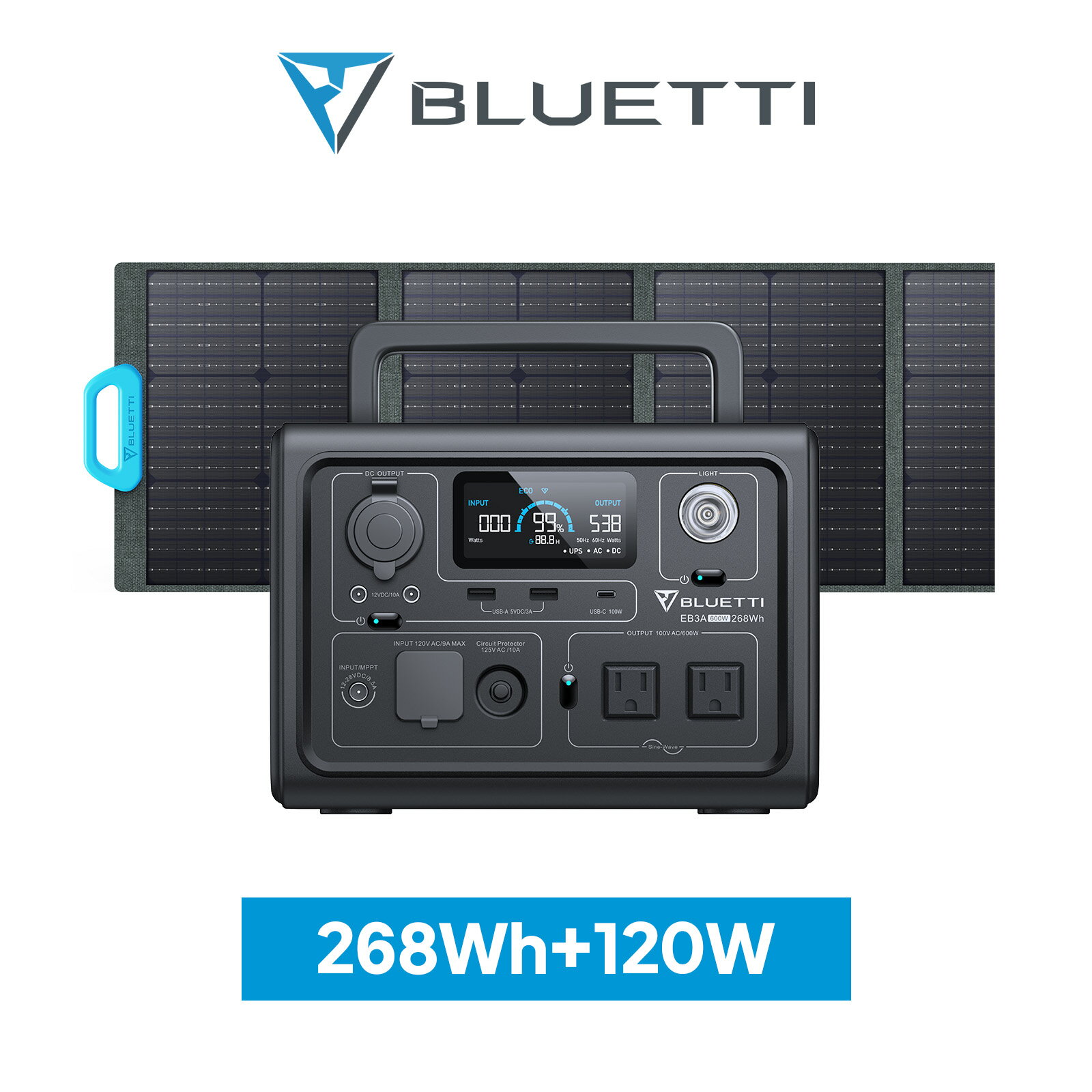 【クーポン利用で49,800円】BLUETTI ポータブル電源 ソーラーパネル セット EB3A+120W 軽量 小型 蓄電池 家庭用 ポータブルバッテリー ..