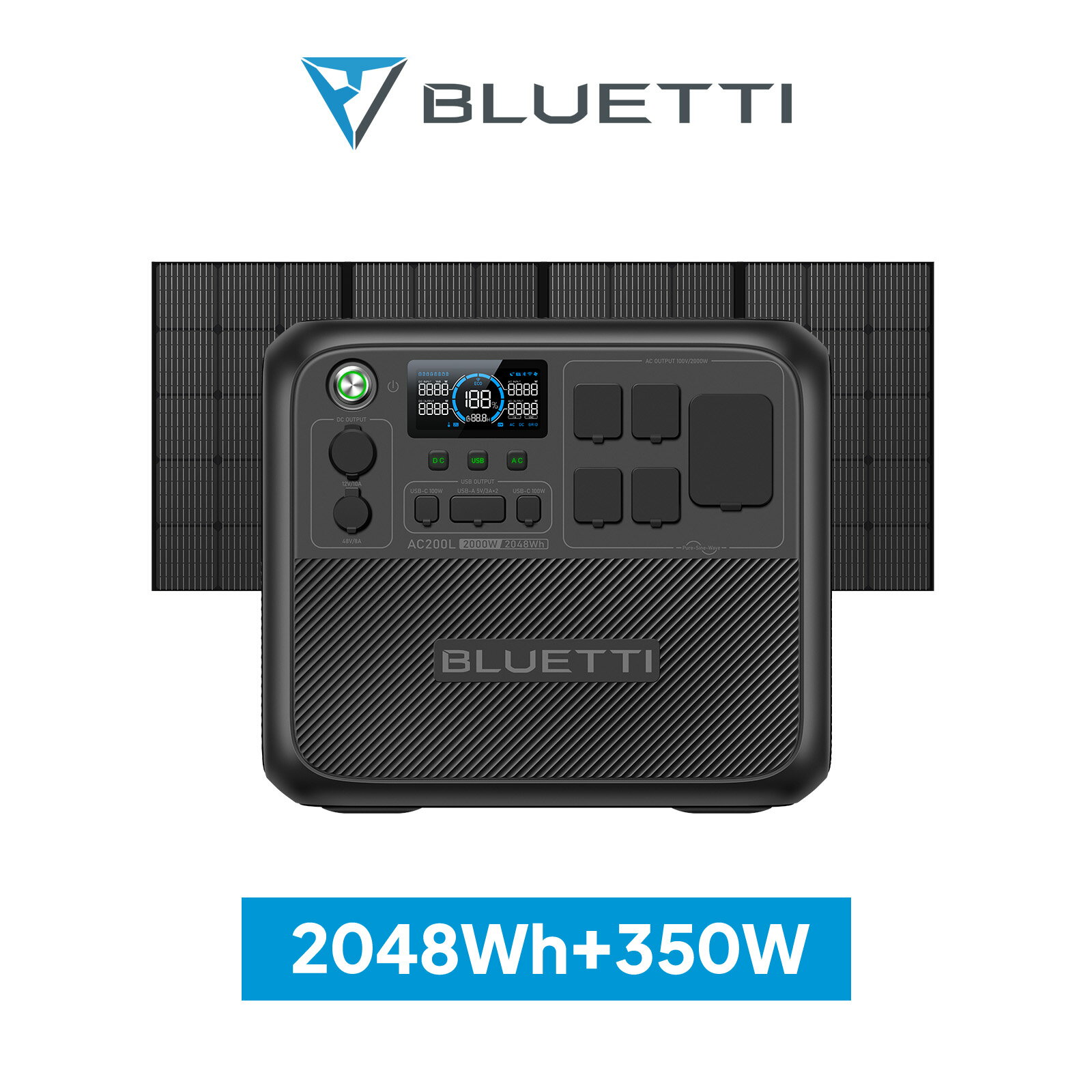 【クーポン利用で219,800円】BLUETTI ポータブル電源 ソーラーパネル セット AC200L PV350 2048Wh 350W 大容量 家庭用蓄電池 5年保証 リン酸鉄 長寿命 バックアップ電源（サージ3000W） 容量拡張可能 APP遠隔操作 防災グッズ 地震停電時に非常用電源 車中泊