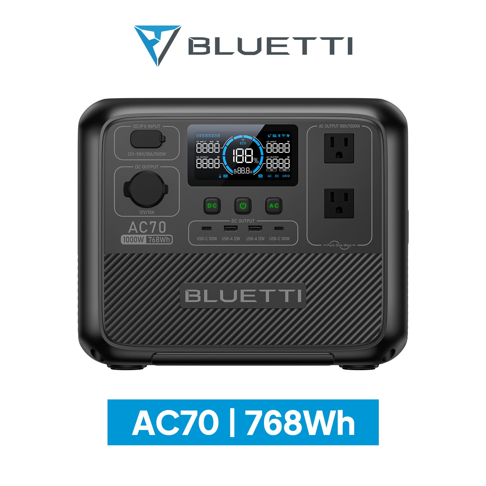 BLUETTI ポータブル電源 AC70 768Wh/1000W 大容量 家庭用 蓄電池 5年保証 リン酸鉄 長寿命 バックアップ電源 (サージ2000W) UPS機能 アプリ遠隔操作 発電機 アウトドア キャンプ 車中泊 お釣り 防災 停電 節電対策 収納バッグ付き