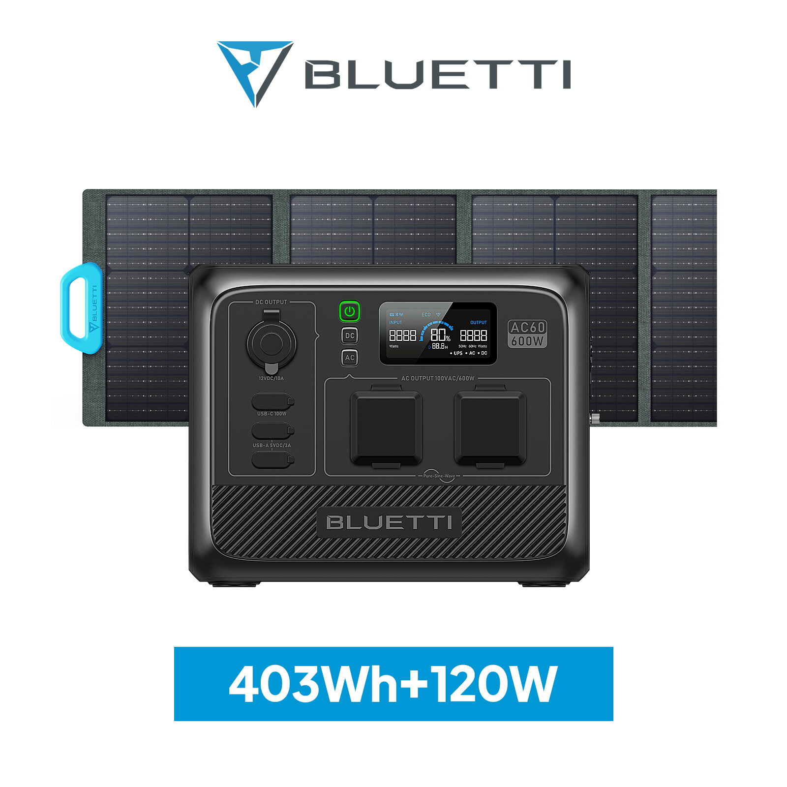 【クーポン利用で106,600円】BLUETTI ポータブル電源 ソーラーパネル セット AC60 PV120W 403Wh/600W 容量拡張機能 IP65防塵防水 1時間満充電 6年保証 軽量 小型 蓄電池 ポータブルバッテリー リン酸鉄 長寿命 キャンプ 車中泊 防災グッズ 停電対策