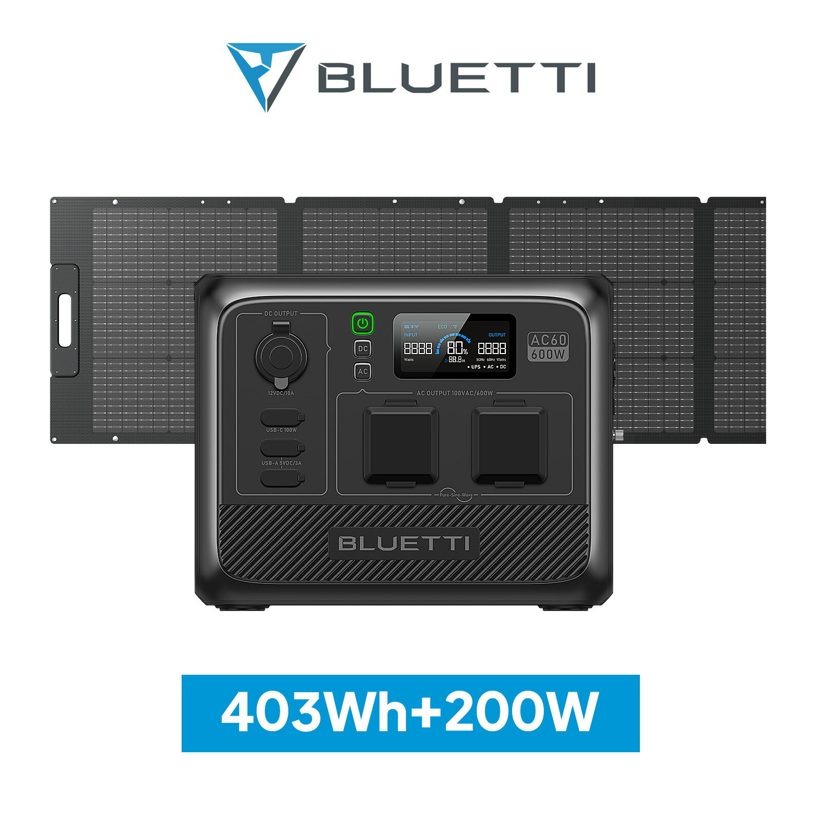 BLUETTI ポータブル電源 ソーラーパネル セット AC60+200W 403Wh/600W 容量拡張機能 IP65防塵防水 1時間満充電 6年保証 軽量 小型 蓄電池 ポータブルバッテリー リン酸鉄 キャンプ お釣り 節電対策 防災グッズ 停電対策