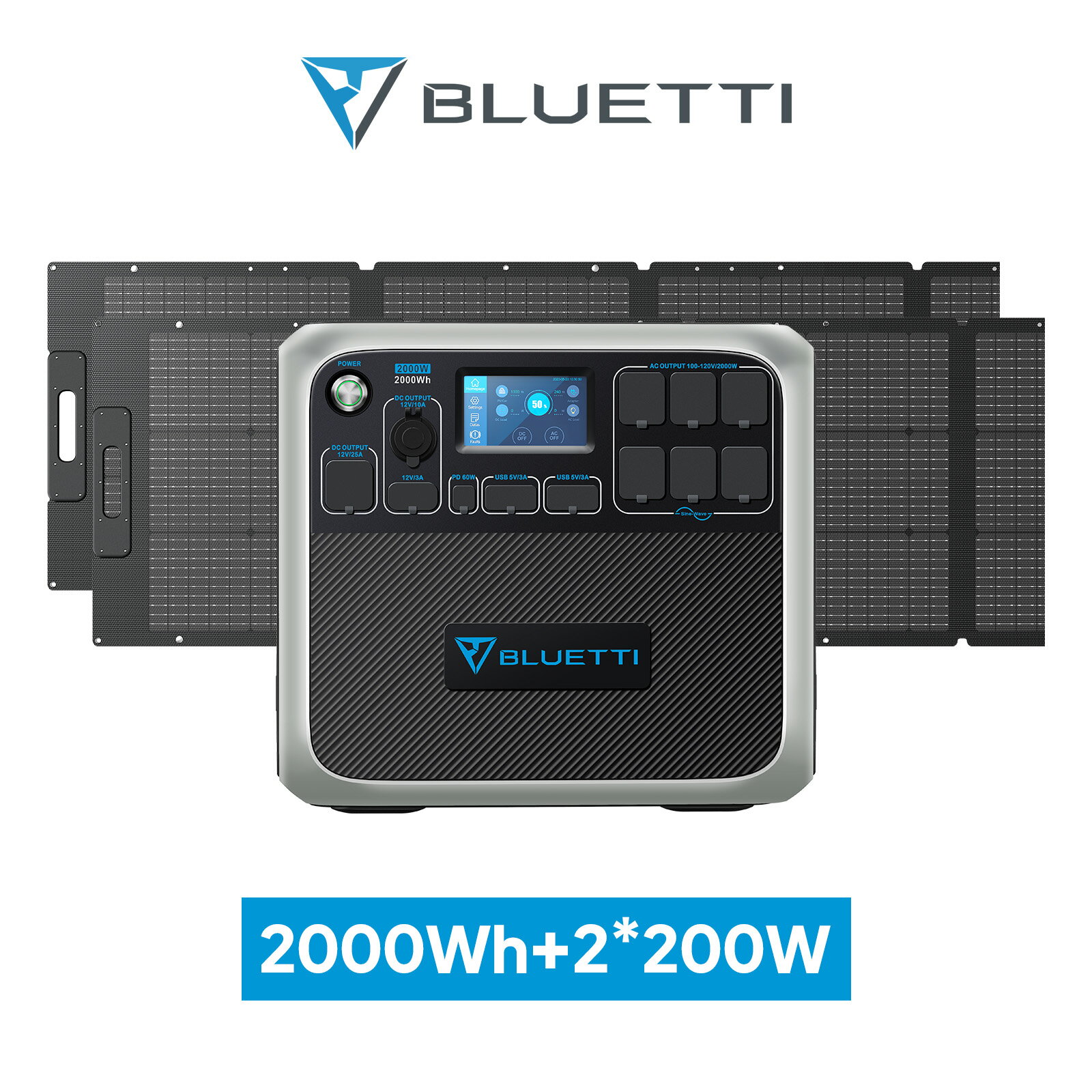 BLUETTI ポータブル電源 ソーラーパネル セット 大容量 蓄電池 家庭用 2000W リン酸鉄リチウムイオン 太陽光パネル 発電機 防災グッズ 停電対策 バックアップ電源　急速充電 アウトドア キャンプ 車中泊 節電対策 AC200P＋2枚200Wソーラーパネル セット