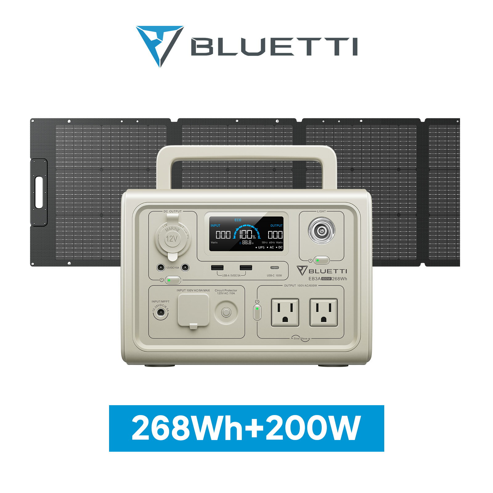 BLUETTI ポータブル電源 ソーラーパネル セット EB3A+200W 軽量 小型 蓄電池 家庭用 ポータブルバッテリー 600W リン酸鉄リチウムイオン 太陽光パネル UPS機能 発電機 防災 停電 バックアップ電源 急速充電 キャンプ 節電