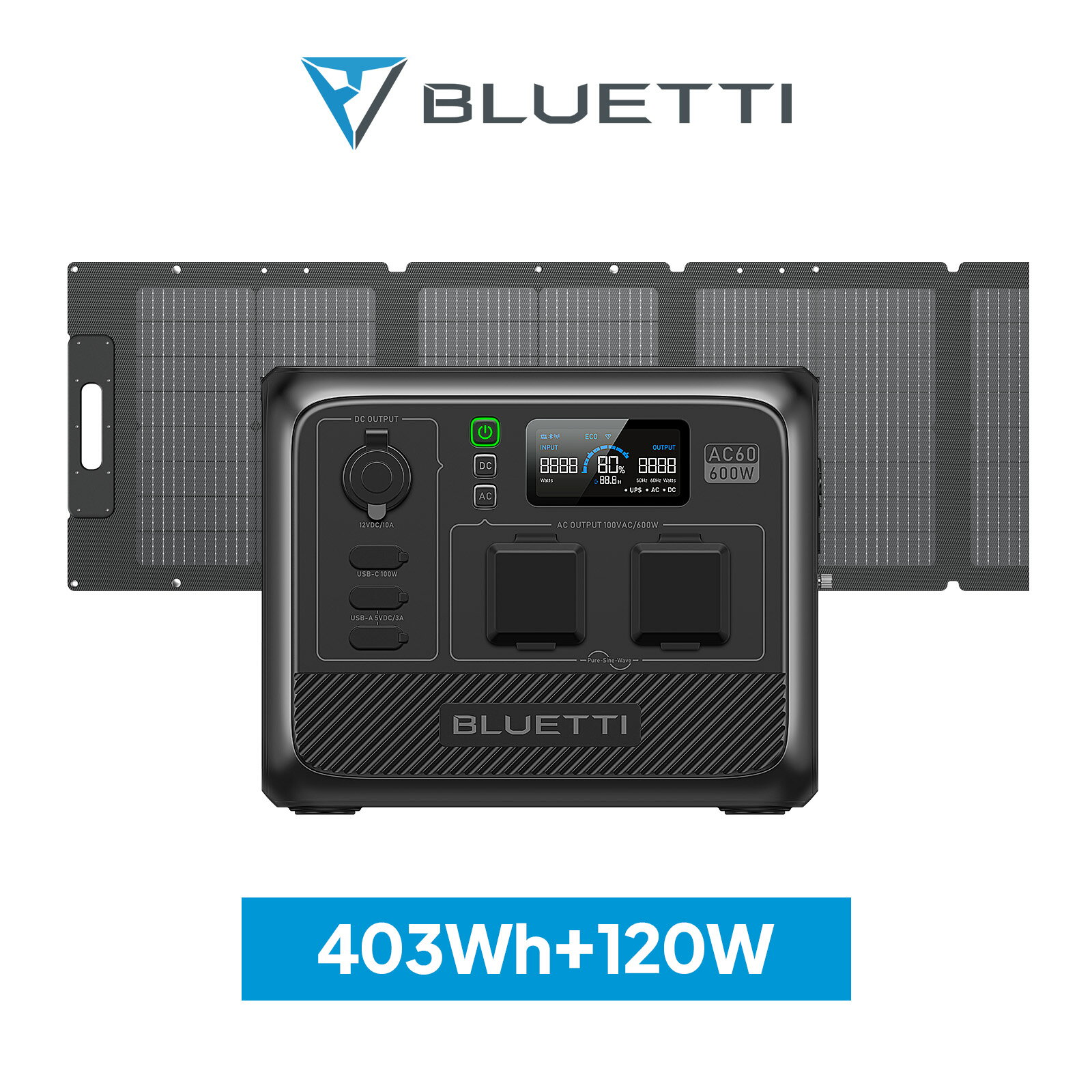 BLUETTI ポータブル電源 ソーラーパネル セット AC60+120W 403Wh/600W 容量拡張機能 IP65防塵防水 1時間満充電 6年保証 軽量 小型 蓄電池 ポータブルバッテリー リン酸鉄 長寿命 キャンプ 車中泊 防災グッズ 停電対策