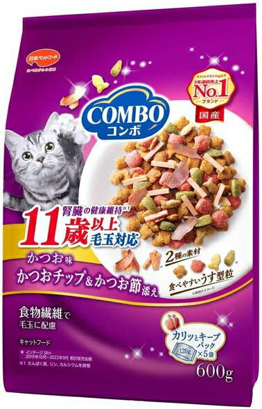 【日本ペット】コンボ　キャット　毛玉対応11歳以上　かつお味・かつおチップ・かつおぶし添え　600g