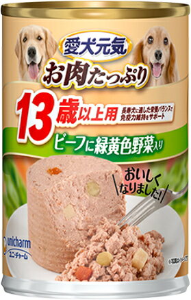 乐天商城 - 【ユニチャーム】愛犬元気缶　13歳以上用　ビーフ・緑黄色野菜入り　375gx24個（ケース販売）