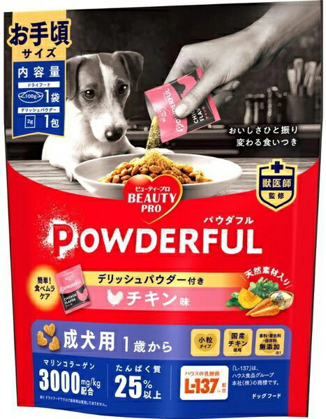 乐天商城 - 【日本ペット】ビューティープロ　パウダフル　成犬用　チキン味パウダー付き　102gx16個（ケース販売）