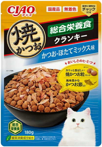 【いなばペット】焼かつおクランキー　かつお節入り　かつお・ほたてミックス味　180gx24個（ケース販..