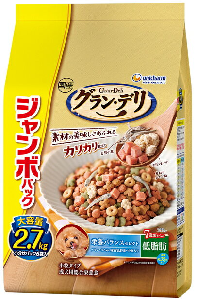 乐天商城 - 【ユニチャーム】グランデリ　カリカリ仕立て　7歳頃からの低脂肪　栄養バランスセレクト　2．7kgx4個（ケース販売）