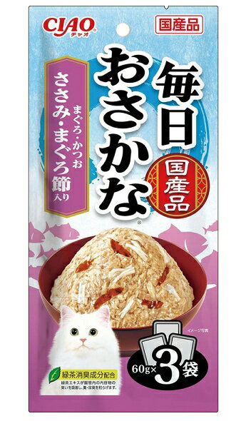 乐天商城 - 【いなばペット】チャオ　毎日おさかな　まぐろ・かつお　ささみ・まぐろ節入り　60gx3袋x16個（ケース販売）　IC-615