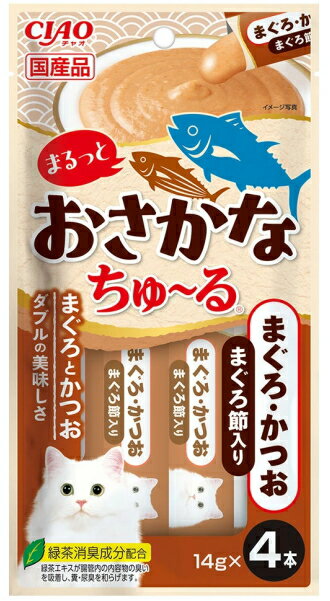乐天商城 - 【いなばペット】チャオ　まるっとおさかなちゅ～る　まぐろ・かつお　まぐろ節入り　14gx4本　SC-603