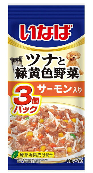 【いなばペット】いなば　ツナと緑黄色野菜　サーモン入り　40gx3袋x16個（ケース販売）　QDR-120