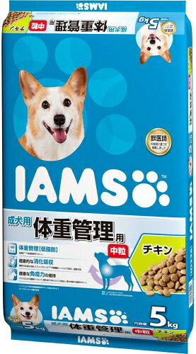 【商品説明】 体重が気になる成犬のために低脂肪設計中大型犬にも食べやすい中粒タイプ。バランスのとれた栄養素の一つとして、抗酸化成分であるビタミンEを配合し、愛犬の免疫力の維持をサポート。健康的な消化吸収に配慮してプレバイオティクスや食物繊維（ビートパルプ）を配合し、コロッと小さな健康的な便。カリカリの粒を噛むことで、口臭の原因となる歯垢の蓄積を抑える。オメガ-6脂肪酸（チキン由来）とオメガ-3脂肪酸（亜麻仁由来）の働きで、健やかな皮膚と輝く毛並みの健康を維持。 【原材料】 小麦、とうもろこし、肉類（チキンミール、家禽ミール）、大麦、チキンオイル、家禽エキス、乾燥ビートパルプ、乾燥酵母、フィッシュオイル、STPP　（トリポリリン酸塩）、フラクトオリゴ糖、L−カルニチン、ビタミン類（A、B1、B2、B6、B12、D3、E、K3、コリン、ナイアシン、パントテン酸、ビオチン、葉酸）、ミネラル類（亜鉛、カリウム、カルシウム、クロライド、セレン、鉄、銅、ナトリウム、マンガン、ヨウ素）、アミノ酸類（メチオニン）、酸化防止剤（BHA、BHT、クエン酸） 【成分値】 たんぱく質21.0％以上、脂質8.5％以上、12.5％以下、粗繊維4.0％以下、灰分8.0％以下、水分12.0％以下肥満気味の愛犬のための低脂肪設計フード！
