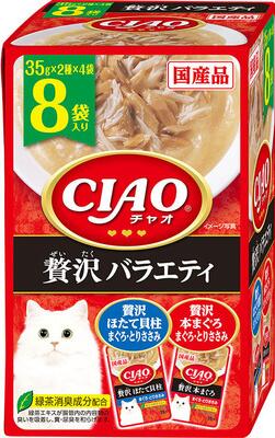 乐天商城 - 【いなばペット】チャオパウチ　8袋入り　贅沢バラエティ　35gx8袋入りx12個（ケース販売）　IC-390