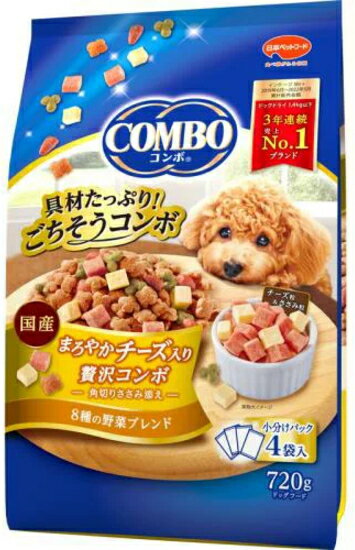 【商品説明】 栄養バランスのとれた食事をずっと食べ続けてほしいから。具材をたっぷり入れて飽きのこないおいしさに仕上げました。愛犬が大好きな「角切りチーズ粒」＆「角切りささみ粒」の贅沢なコンボ。しっとりホロホロ食感のオリジナル粒。8種の野菜入り。毎日の食事に最適な栄養バランスレシピ。おなかの健康維持に配慮して、腸内の善玉菌を増やすオリゴ糖を配合。骨と関節の健康維持に配慮して、グルコサミン、コンドロイチンを配合。 【原材料】 穀類（トウモロコシ、小麦粉、脱脂米糠、コーングルテンフィード、小麦タンパク）、肉類（チキンミール、チキン、鶏ササミ、牛肉粉、豚肉粉、チキンレバーパウダー）、脱脂大豆、油脂類（動物性油脂、植物性油脂（オメガ－6脂肪酸含む））、チーズ、コーンスターチ、ビール酵母、食塩、糖類（ショ糖、オリゴ糖）、セレン酵母、野菜類（キャベツ、大麦若葉、カボチャ、トマト、ニンジン、ブロッコリー、ホウレンソウ、モロヘイヤ）、小魚粉末、カゼインホスホペプチド、プロピレングリコール、ミネラル類（カルシウム、リン、ナトリウム、クロライド、鉄、銅、マンガン、亜鉛、ヨウ素、コバルト）、pH調整剤、保存料（ソルビン酸カリウム、デヒドロ酢酸ナトリウム）、グリセリン、ソルビトール、ビタミン類（A、B2、B6、B12、D、E、パントテン酸、コリン）、膨張剤、着色料（二酸化チタン、食用赤色102号、食用赤色106号、食用黄色4号、食用黄色5号、食用青色1号）、メタリン酸ナトリウム、酸化防止剤（エリソルビン酸ナトリウム、ミックストコフェロール、ローズマリー抽出物）、増粘安定剤（グァーガム）、香料、グルコサミン、アミノ酸類（アルギニン、メチオニン）、コンドロイチン 【成分値】 たんぱく質19.5％以上、脂質7.0％以上、粗繊維4.0％以下、灰分9.0％以下、水分20.0％以下 【備考】 ■犬用総合栄養食（ドライフード） ■原産国：日本 ■カロリー：300kcal/100g具材たっぷりの飽きのこない贅沢な食事！