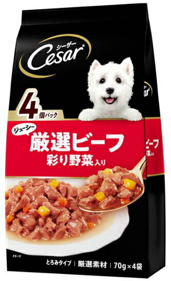 乐天商城 - 【マースジャパン】シーザー　ジューシー厳選ビーフ　彩り野菜入り　70g×4袋x36個（ケース販売）　CPM9